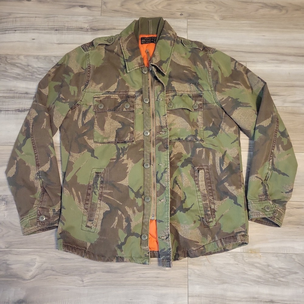 Abercrombie Fitch Jacket Mens Medium Green Camo Canvas Quilted Lined Military